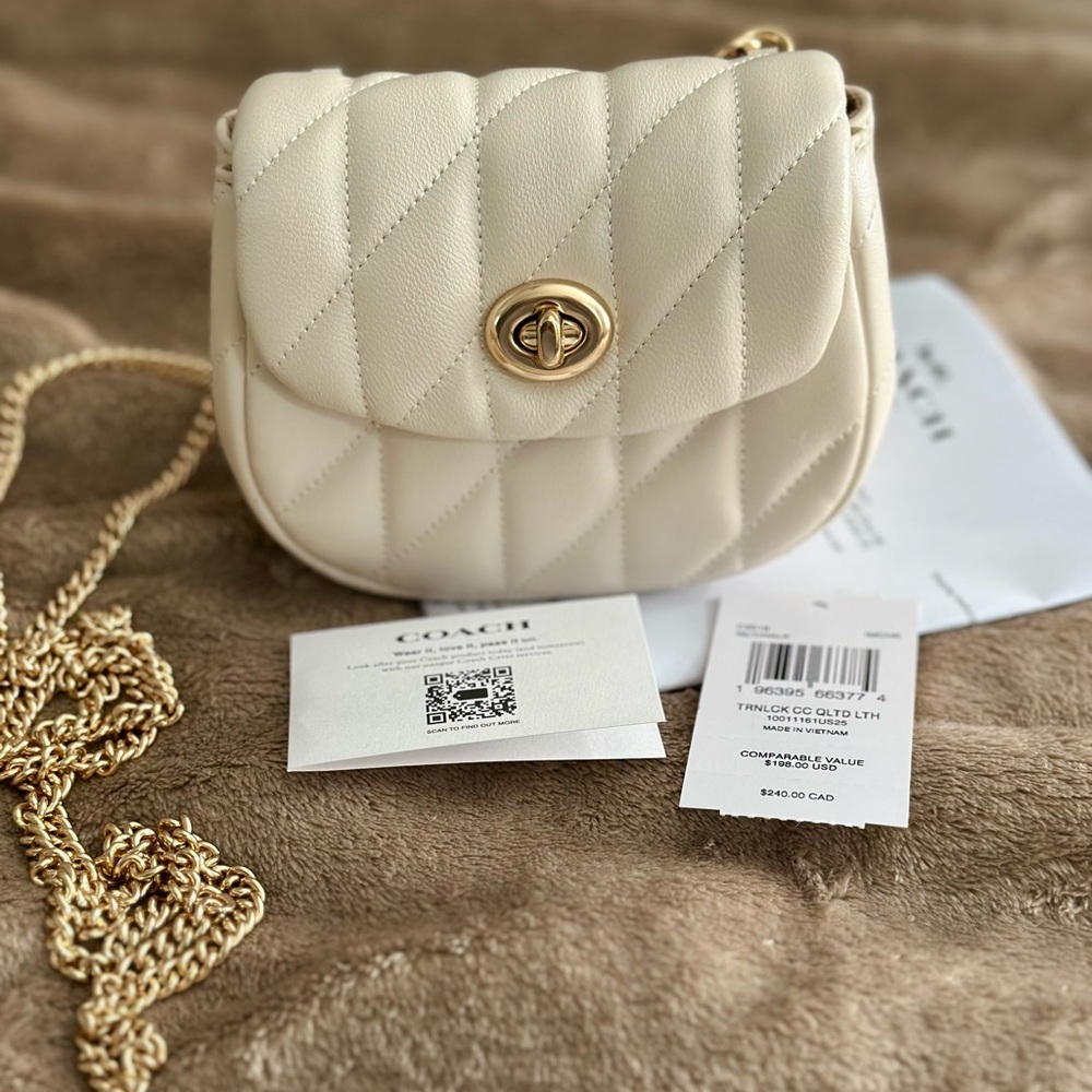 SOLD — Coach Cream Quilted Crossbody Bag with Gold Chain